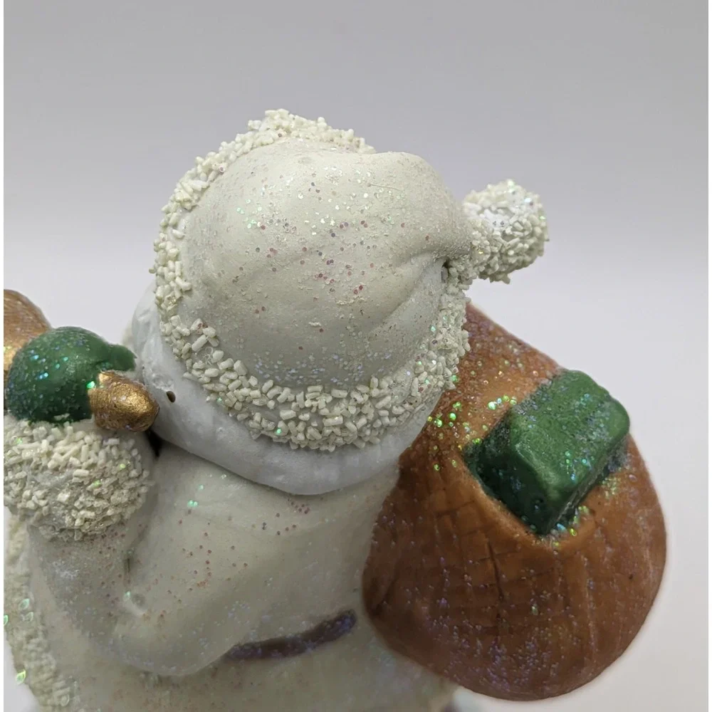 Santa‎ Claus Figurine Pastel Pink Pants White Coat Gold Bell Bag Presents 6.75